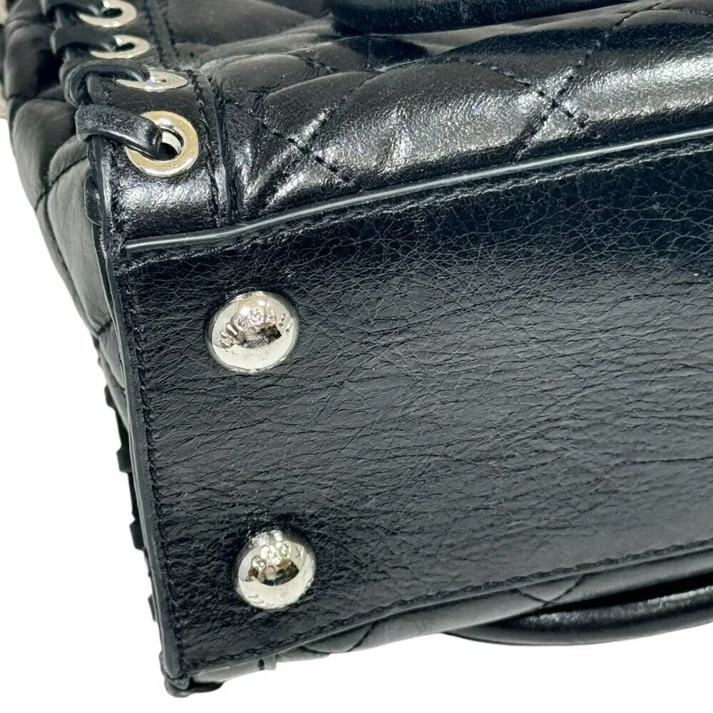 Michael Kors Hamilton Hippie Grommet Quilted Tote Black & Silver 12.5 x 9‎